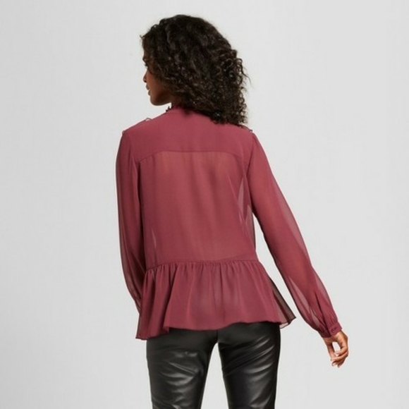 Who What Wear | NWT Sheer Tuxedo Ruffle Bib Blouse - Picture 8 of 8